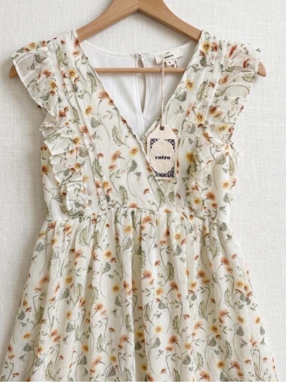 NWT Entro Floral Metallic Stripe Ruffle Mini Dress
